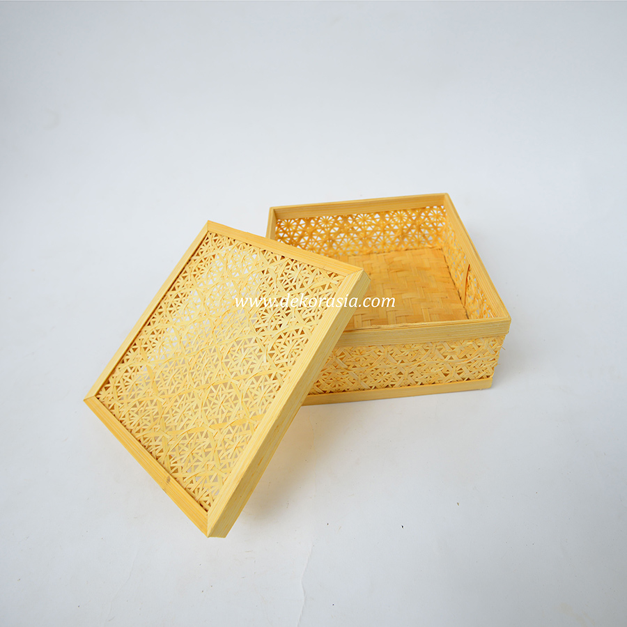 Square Bamboo Woven Box with Lid - Storage Box